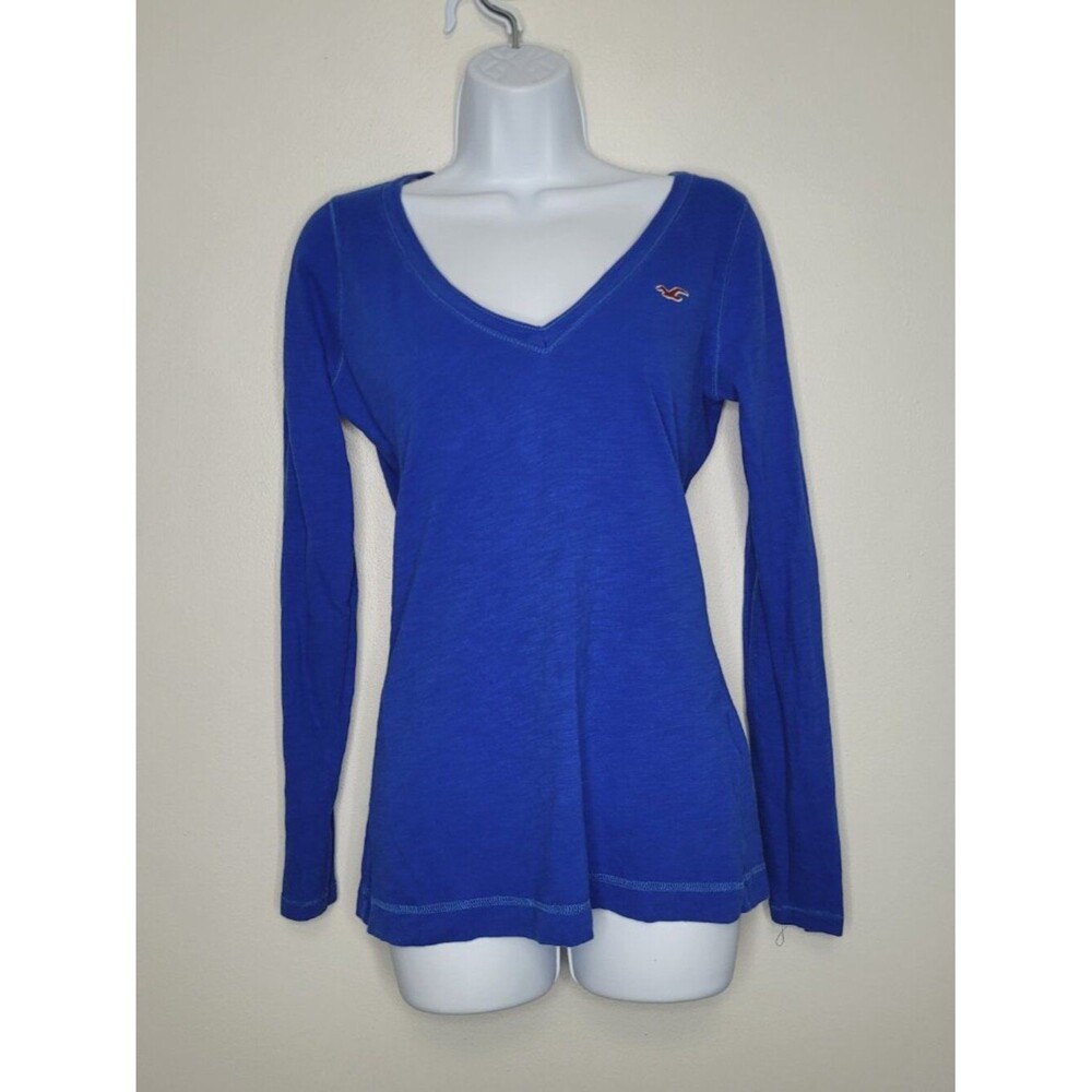 Hollister blue v neck preppy country club long sleeve top size medium